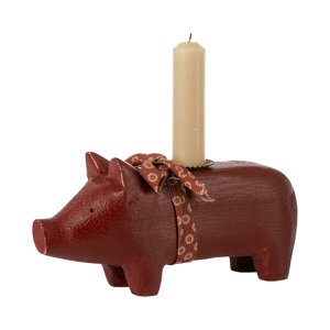 MAILEG Dřevěný svícen Prasátko - red medium