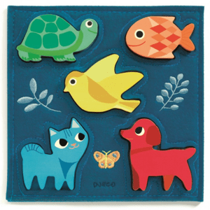 DJECO Dřevěné puzzle zvířátka v modrém