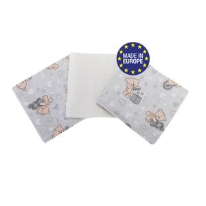 Bomimi Pleny bavlna Premium 140 g/m2 potisk, 80x70, 3ks,  MEDVÍDEK-ŠEDÁ